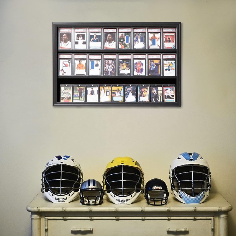 Baseball Card Display Case - Lockable Wall Mount with UV Protection Acrylic Door | Holds Graded Cards