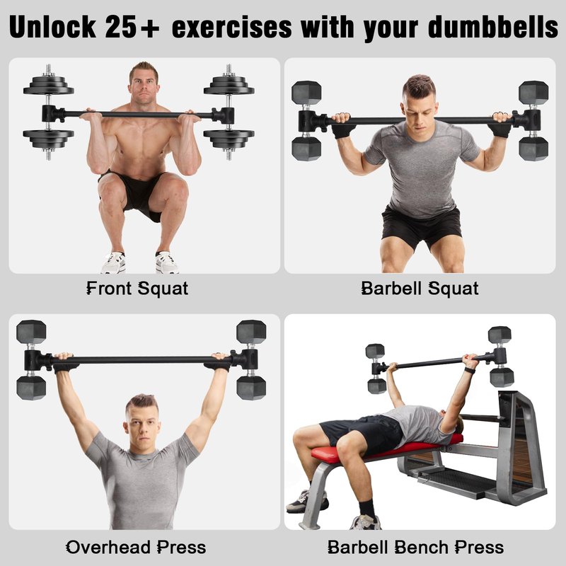Upgraded Dumbbell Barbell Converter Bar - Transform Dumbbells into Barbell, Adjustable Weights, Up to 200 lbs, Suitable for Home Gym Fitness