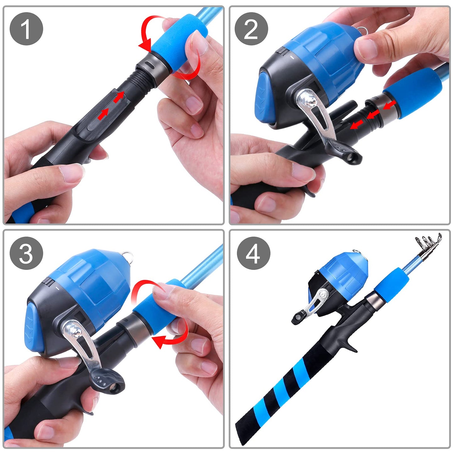 PLUSINNO Kids Fishing Pole, Portable Telescopic Fishing Rod and Reel Combo Kit - with Spincast Fishing Reel Tackle Box for Boys, Girls, Youth (Blue, 1.2M 3.94Ft)