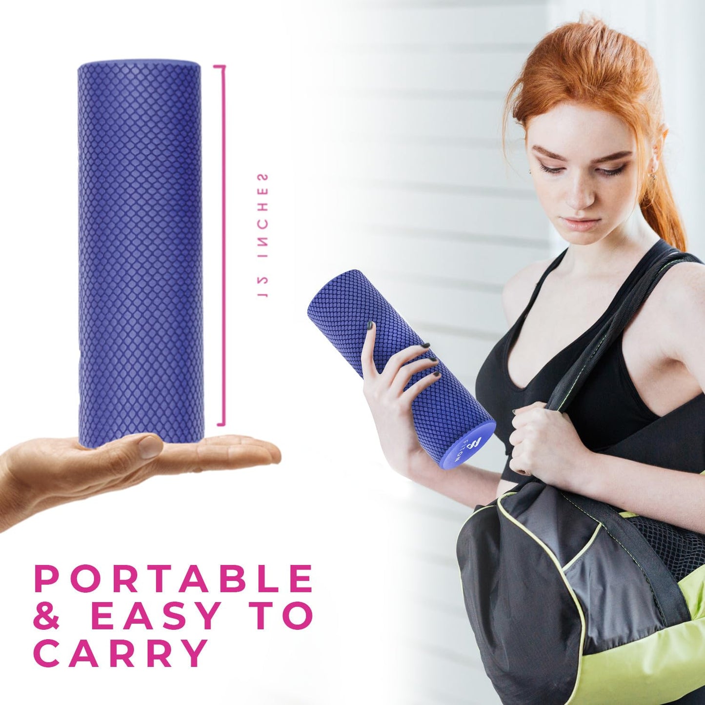 FitOn Recovery Roller - 12" x 4" Travel Sized Foam Rollers for Muscle Massage - High Density Foam Roller - Exercise Roller Foam Workout Accessories for Women and Men