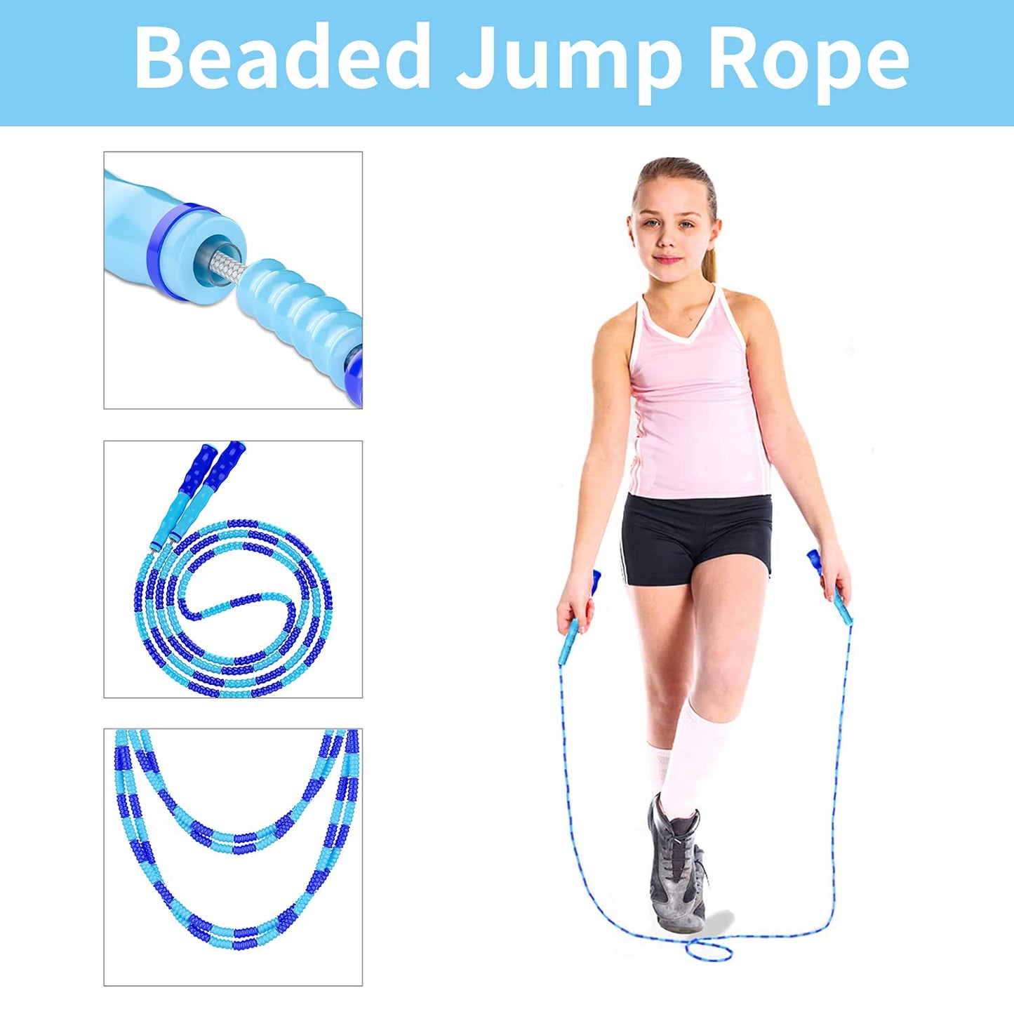 Leeboom Jump Rope, Adjustable Length Tangle-Free Segmented Soft Beaded Skipping Rope, Fitness Jump Rope for Kids, Man, and Women Weight Loss 9.2 Feet