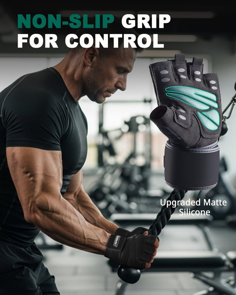 Trideer Workout Gloves - Weight Lifting Gloves with Wrist Wrap Support | Full Palm Protection & Extra Grip for Men