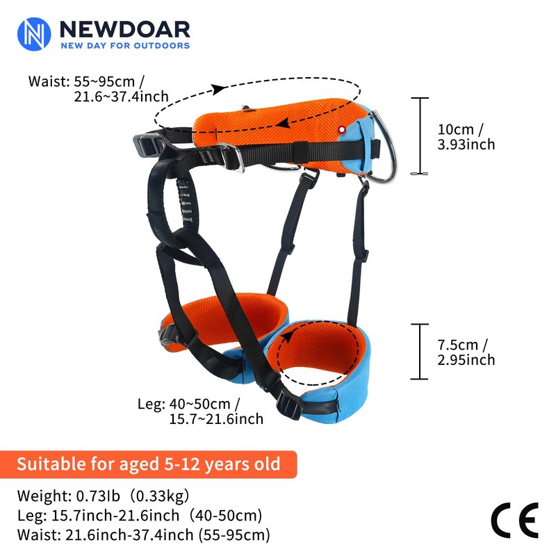 NewDoar Climbing Harness,Thin & Lightweight Rock Climbing Harness,Kids Half Body Harness,Waist Protection Comfortable Adjustable Safety Belt for Rappelling Fire Rescuing Tree Climbing Arborist