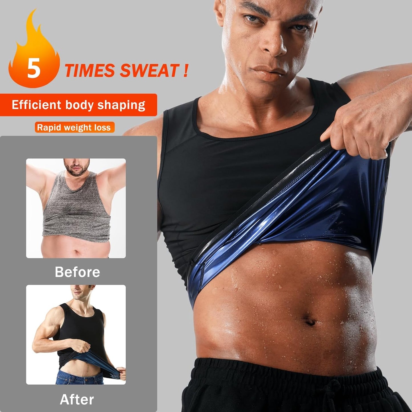 Men's Sweat Vest | Workout Waist Trainer Sauna Suit for Heat Trapping & Compression - Slimming Gym Tank Top