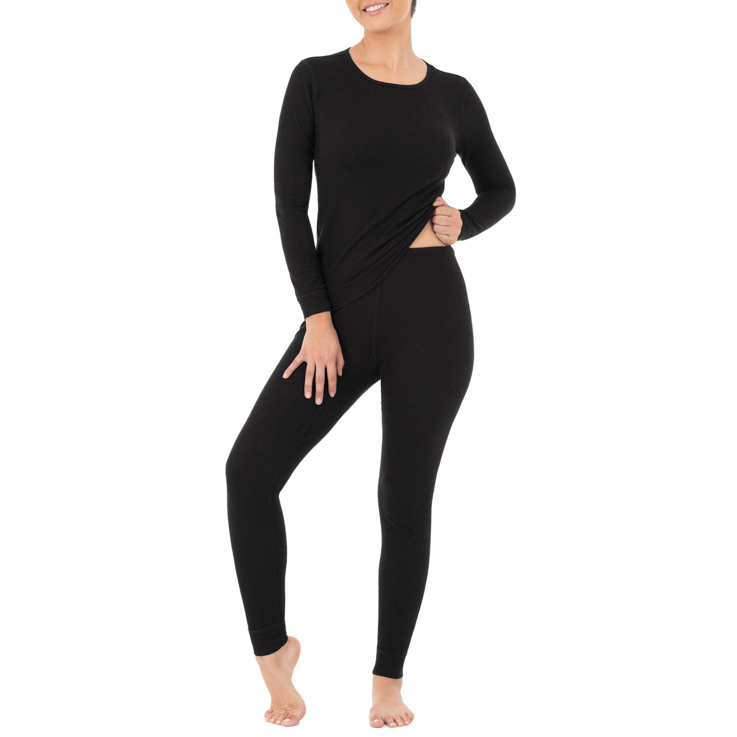 Fruit of the Loom Women's Micro Waffle Thermal Set, Black, Medium