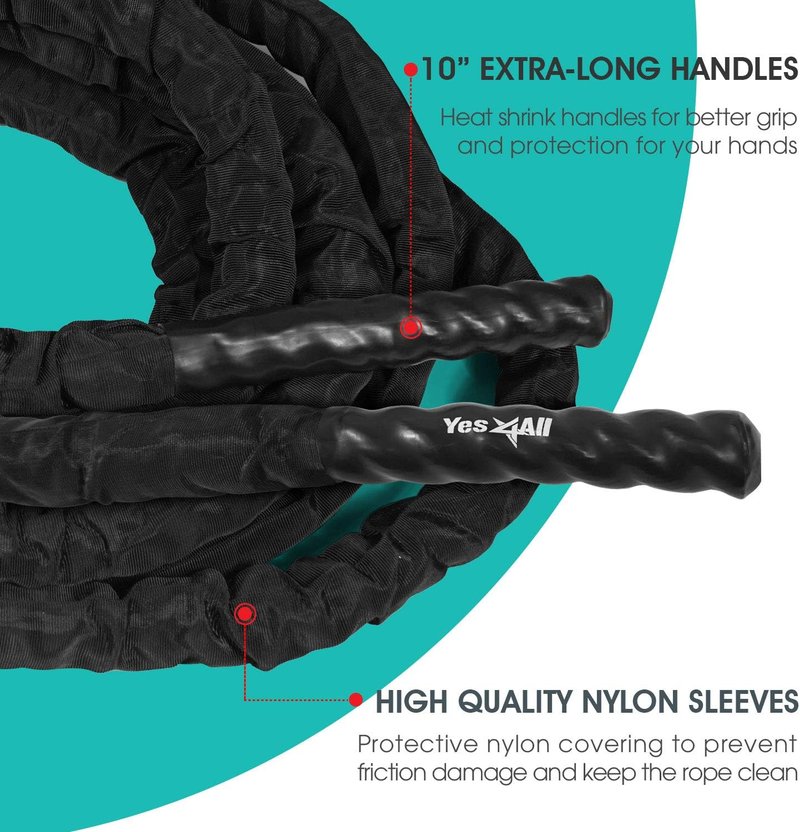 Yes4All Battle Ropes - Heavy Workout Rope with Cover & Steel Anchor | 1.5/2 Inch Diameter, 30/40/50 Ft Length