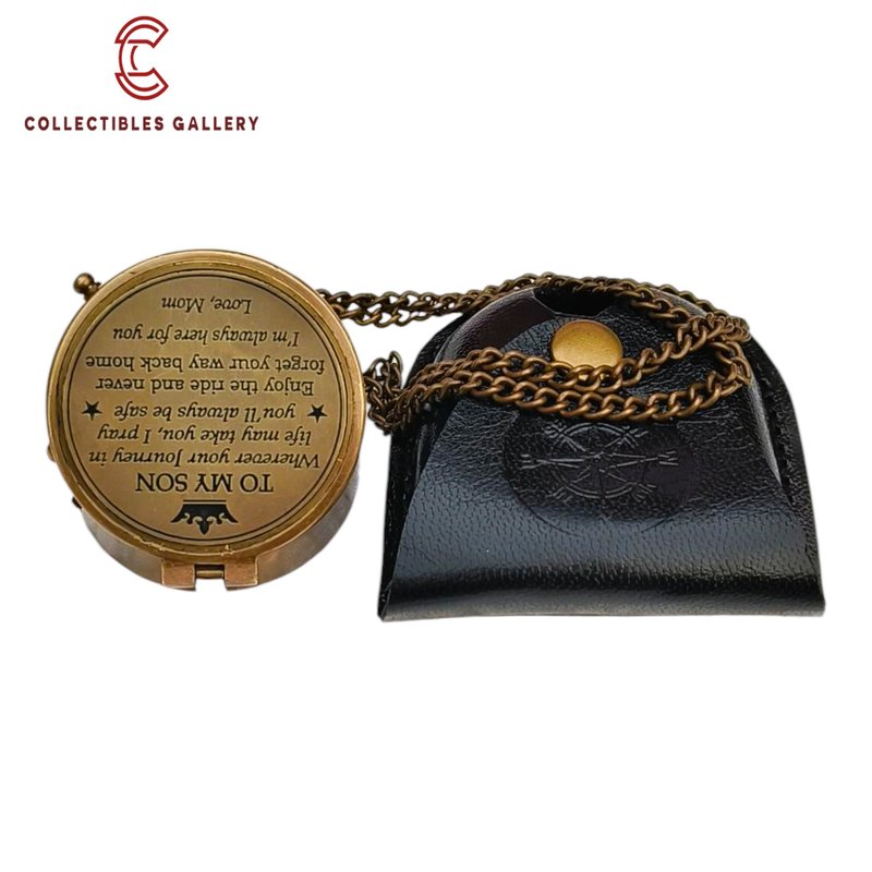 to My Son Brass Engraved Pocket Compass – Handmade Antique Compass with Leather Case – Inspirational Religious Gift for Son from Mom – Graduation, Baptism, Communion Keepsake (to My Son Love Mom)