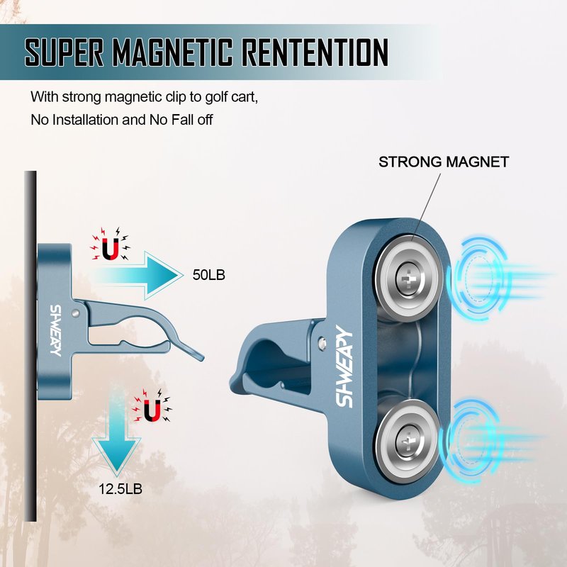 SHWEAPY Magnetic Golf Holder Clip for Golf Cart Aluminum Alloy Stand Clip Hold 30-60 Rings Golf Gifts for Golfers