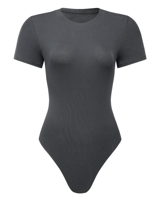 AUROLA Everyday Crew Neck Bodysuits Shirts,Going Out Short Sleeve Casual Basic Stretchy Fashion One Piece,Grey Nights,S