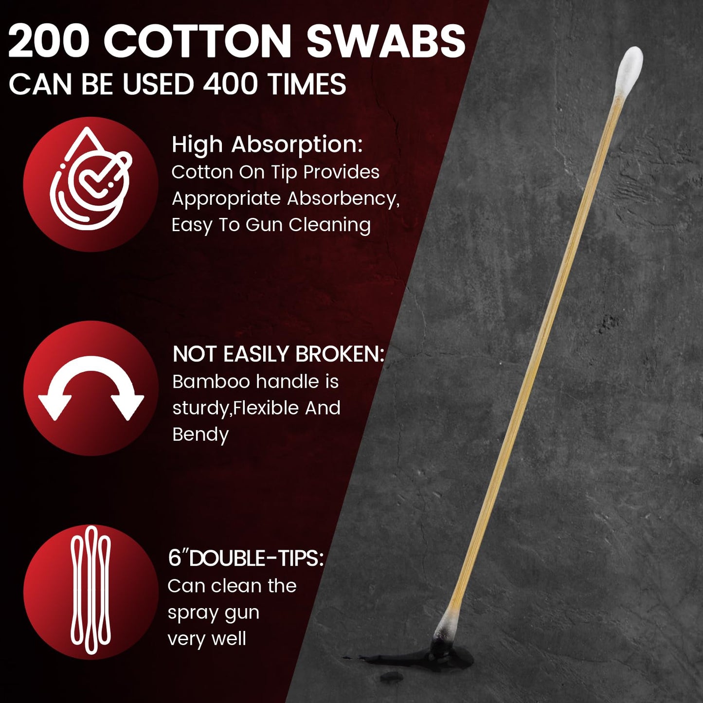 800PCS Gun Cleaning Suppliess- 600PCS Gun Cleaning Patches 2'' Lint Free and 200PCS (400 Tips) Cotton Swabs 6" Long Double Ended for Most Calibers Clean and Maintenance