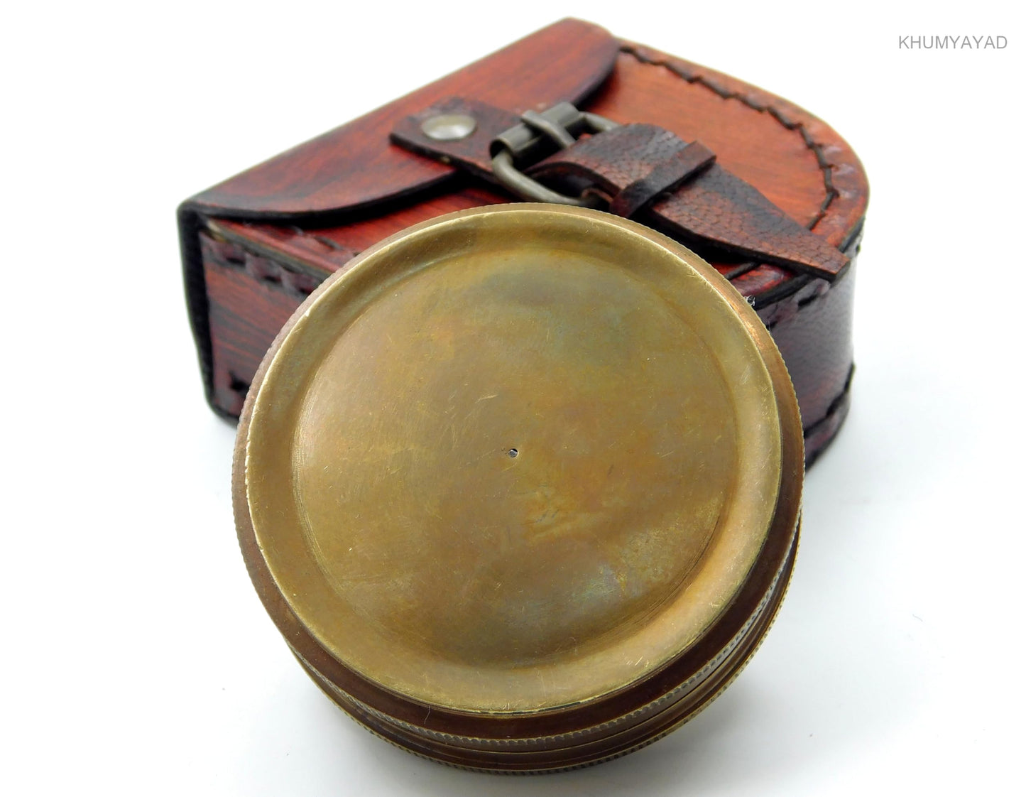 KHUMYAYAD Brass Hand Made Fully Functional Compass with Leather Case & Robert Frost Poem Engraved