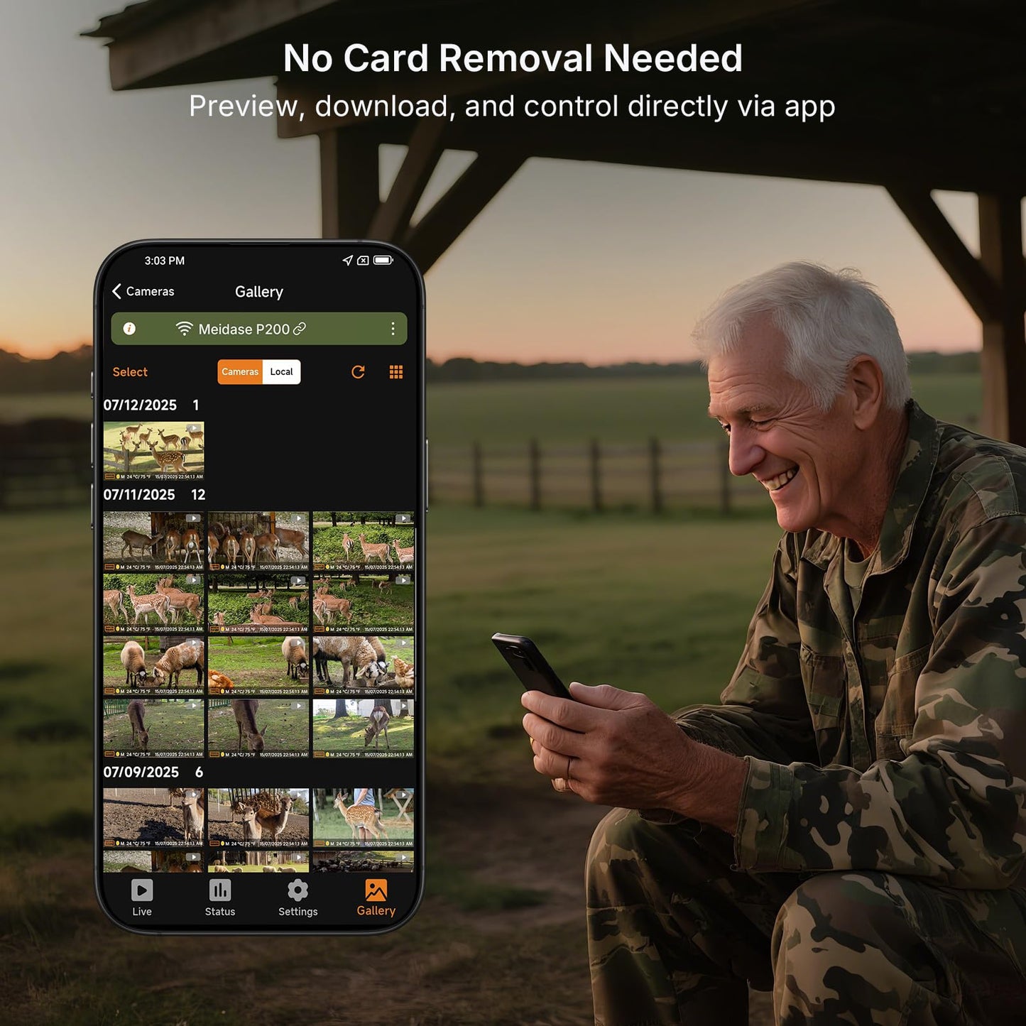 Meidase P200 WiFi (Non-Cellular) Trail Camera, 64MP Photo, 1296p Video, Bluetooth WiFi App Control, 0.1s Motion Detection, No Glow Night Vision 100ft, for Wildlife Animal Scouting or Backyard