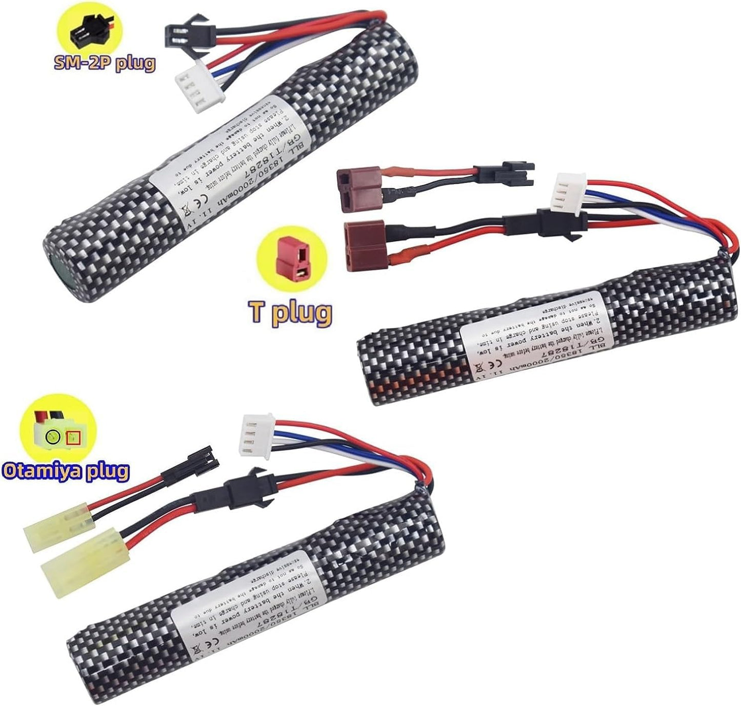 11.1V 2000mAh Li-Ion Battery for Airsoft Gel Blasters - SM-2P Plug & USB Charger | Replacement Power Source