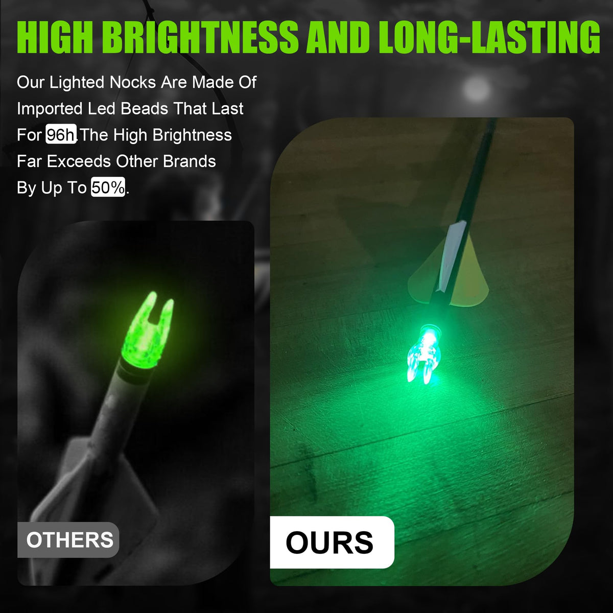 Guiropp Lighted Nocks for Arrows 6 Pcs, Imported High-Brightness Led Light. Up to 96+ Hours of Battery Life, Quality Replacement for Nockturnal Lighted Nocks.