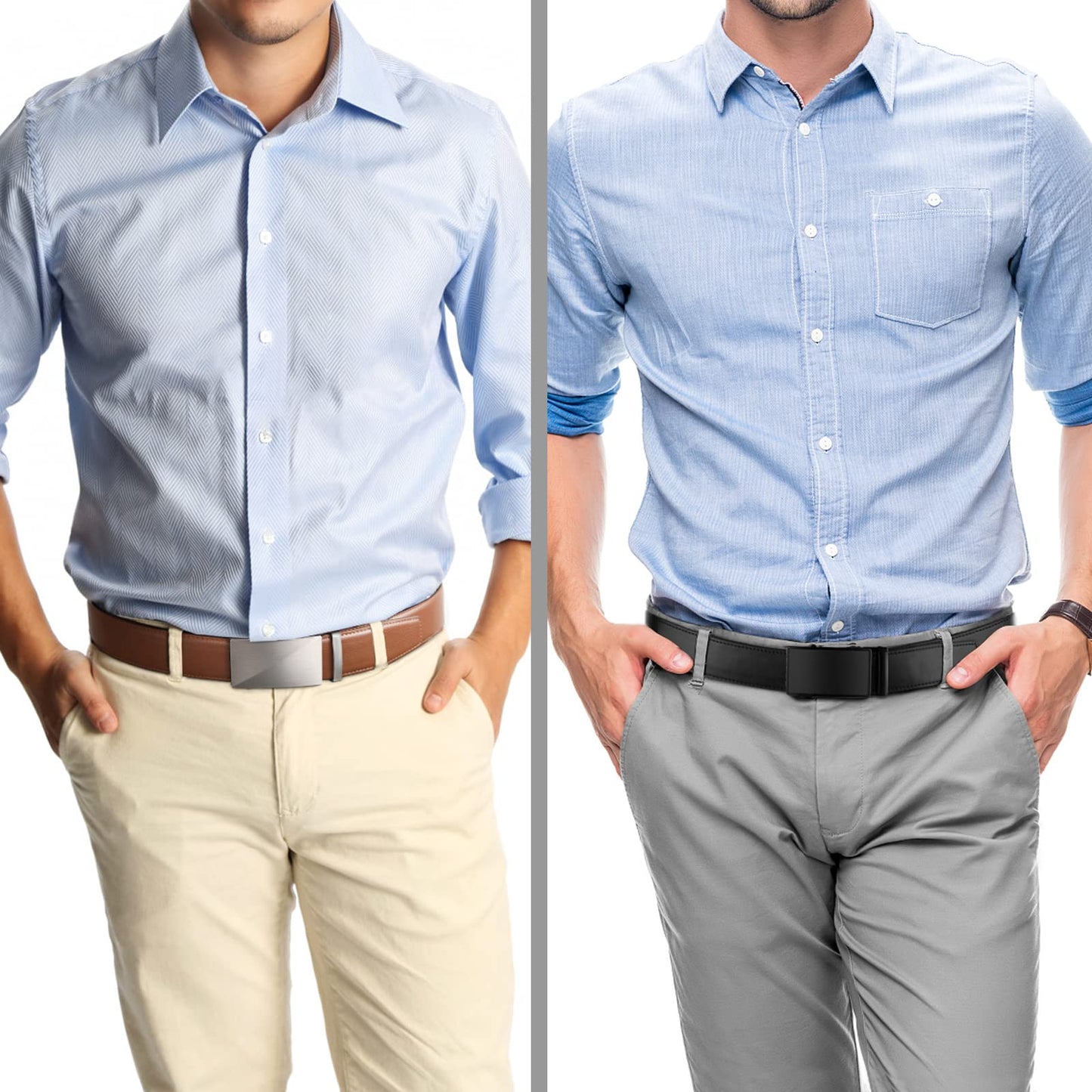 Zitahli Ratchet Belt for Men - 2 Packs Leather Mens belt For Gift Men Dress and Casual,Trim to Fit Size 34"-40"