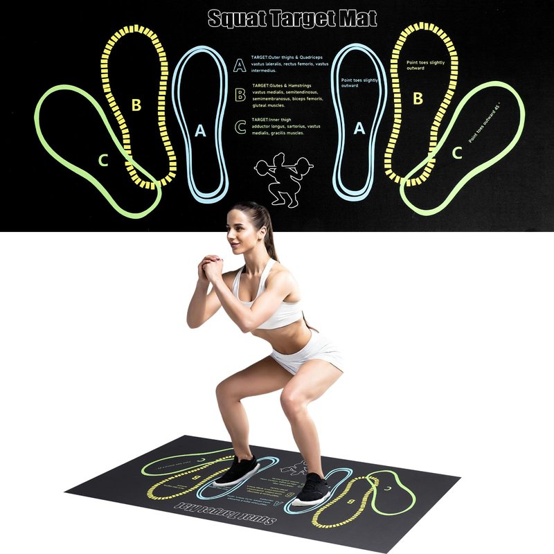 Squat Mat with Foot Position,Large Squat Target Pad 30'' X 13.8'',4mm Thickness Squat Mat Foot Positioning, Exercise Mat for Squats, Leg and Abdominal Workouts (Black)