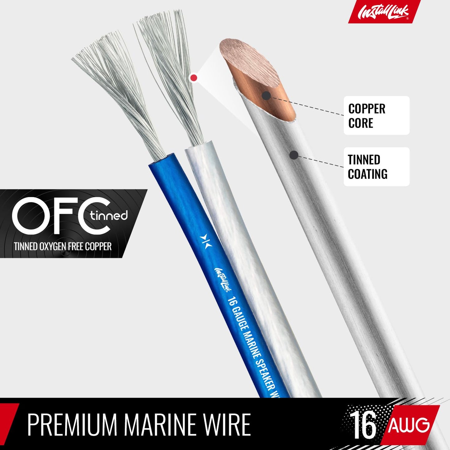 Install Link 16 AWG Gauge (Tinned OFC) Marine Speaker Wire Cable (100 Feet)