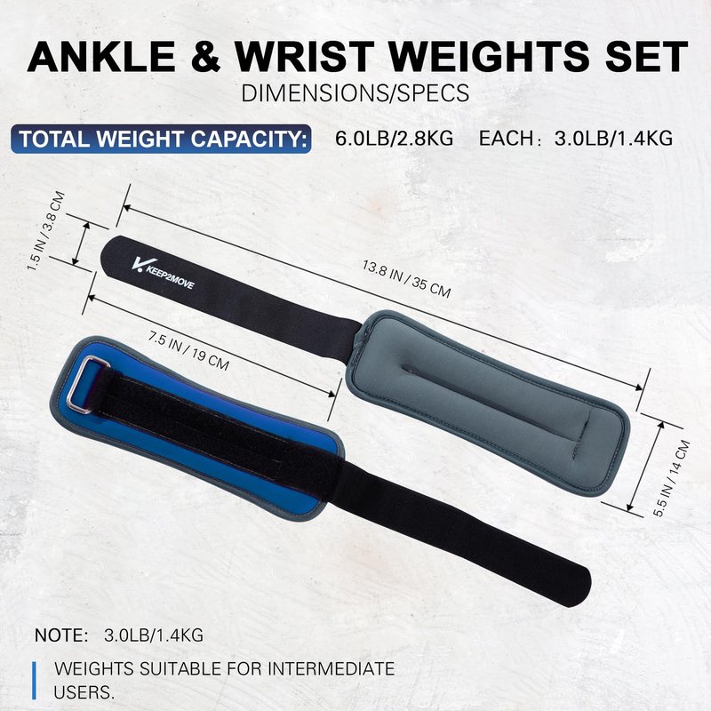 KEEP2MOVE Ankle Weights for Men Women Kids 1 Pair 0.65Lb 1Lb 2Lbs 3Lbs Each, Rectangular Strength Training Wrist Weights with Adjustable Strap for Walking, Running, Pilates, Yoga, Dance, Aerobics, Cardio Exercises