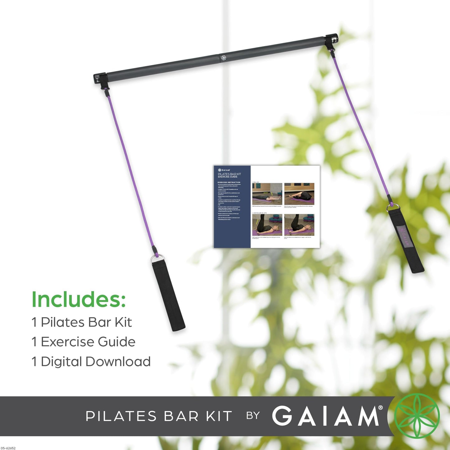 Gaiam Restore Pilates Bar Reformer Kit - Home Fitness Equipment for Total Body Workout - Includes Bar, Two 30-Inch Resistance Band Cords with Attached Foot Strap Loops - Exercise Guide Included