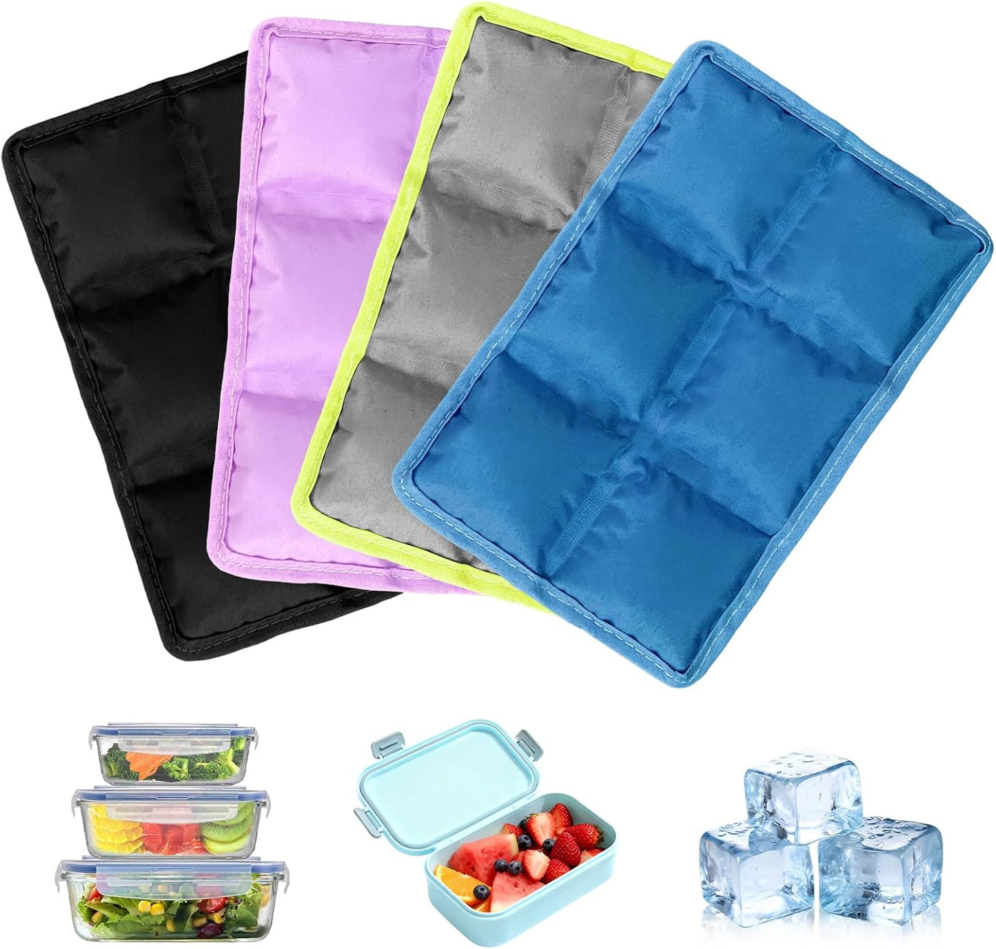 Ice Packs for Lunch Boxes & Coolers - Slim Reusable Space-Saving Design | Multi-Colored Non-Toxic (6"x4"x0.7")
