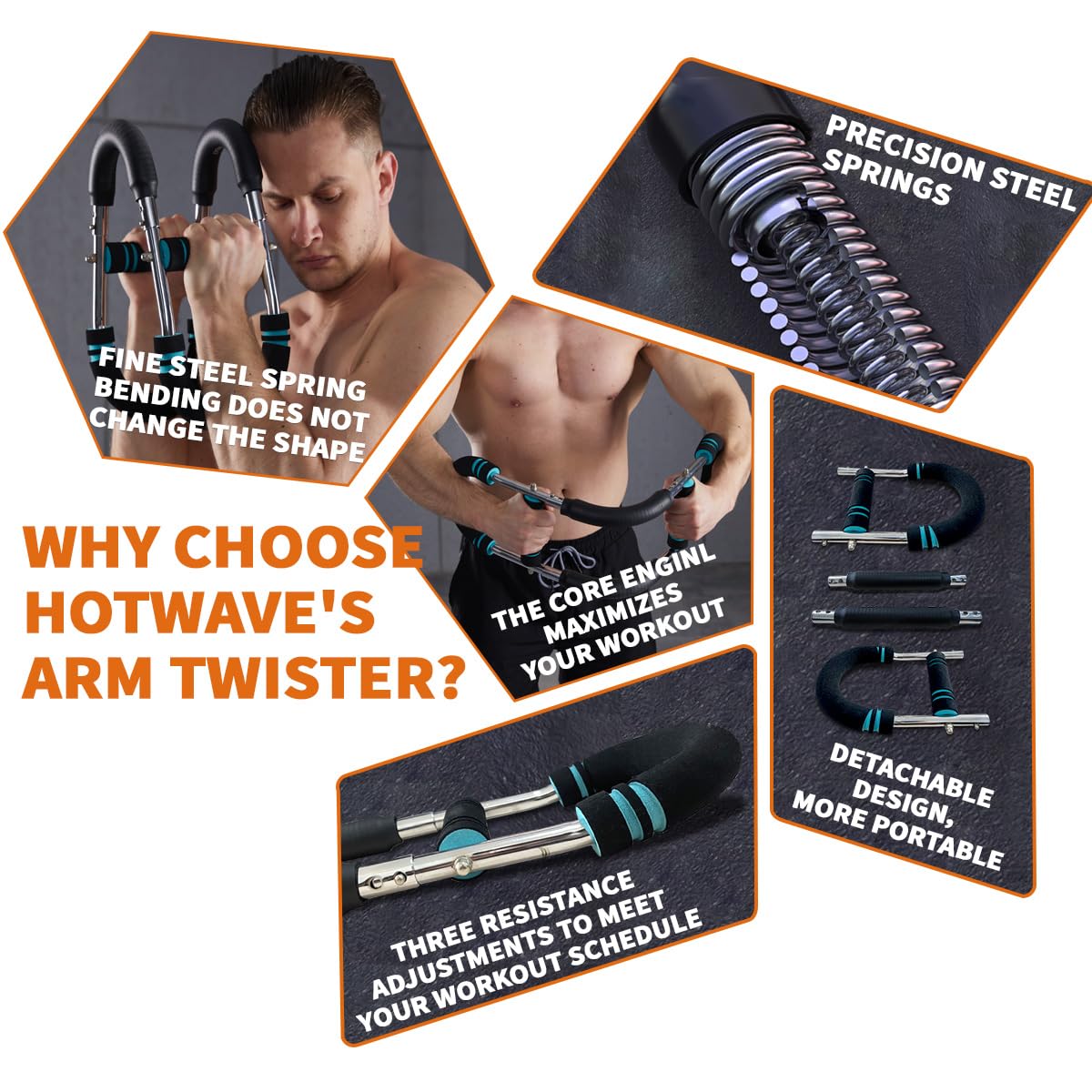 HOTWAVE Twister Arm Exerciser,Adjustable Spring Workout Bar, Forearm Triceps Chest Enhanced Exercise Strengthener,Portable Home Fitness Equipment (60-100 lbs)