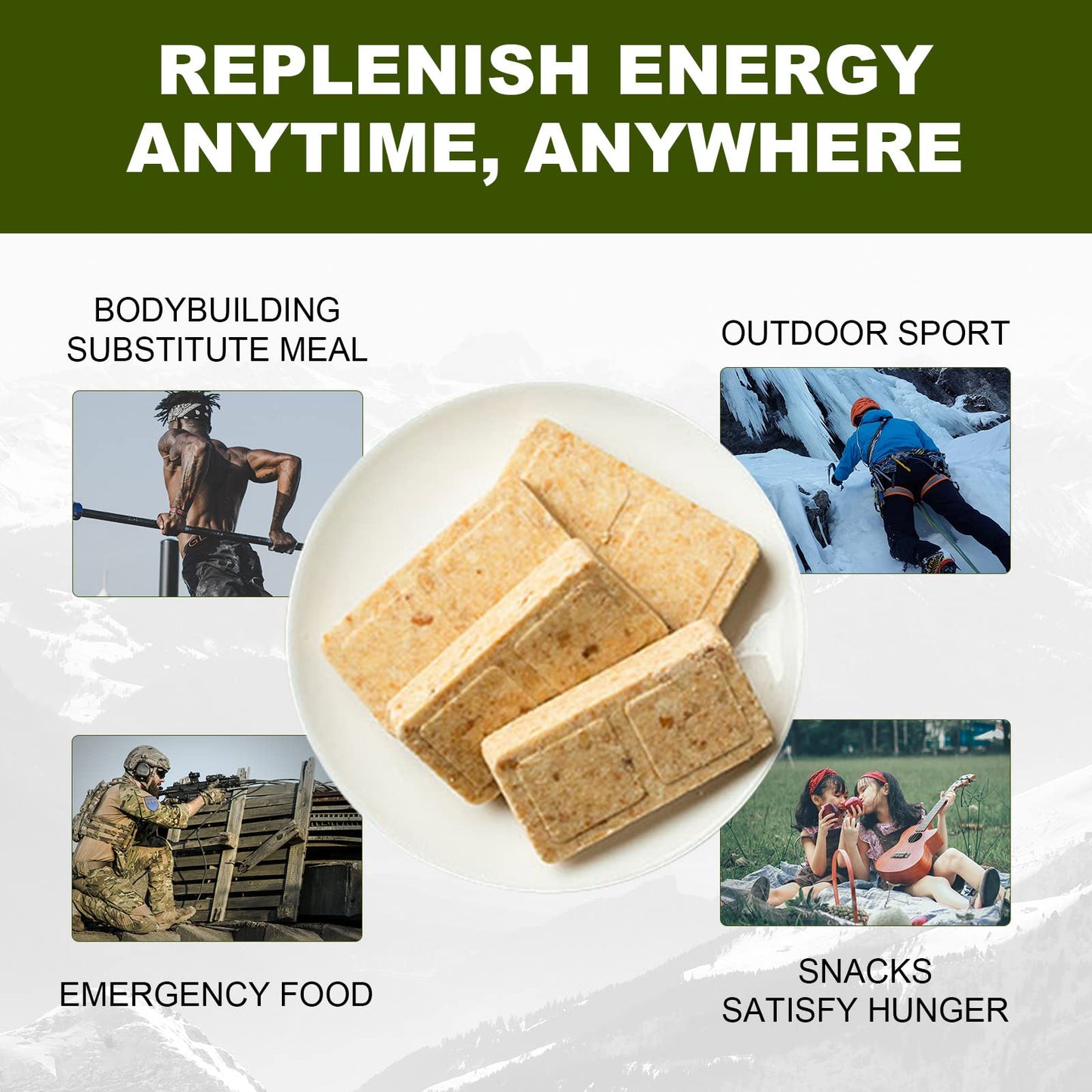 Emergency Food Rations Meal Ready To Eat, Long Self Life 19000 Calorie Survival Tabs Perfect for Camping, Hiking, Army Outdoor Disaster, 20 Pack with Tin Box