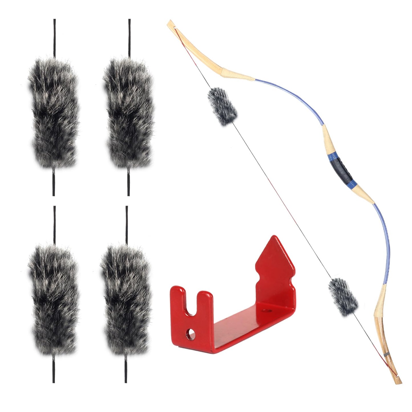 SOPOGER Archery Bow String Silencers - 2 Pair Rabbit Fur String Dampener & String Separator Recurve Bow Stabilizer Bowstring Dampener for Longbow Traditional Bow Hunting Shooting Practicing (Black)