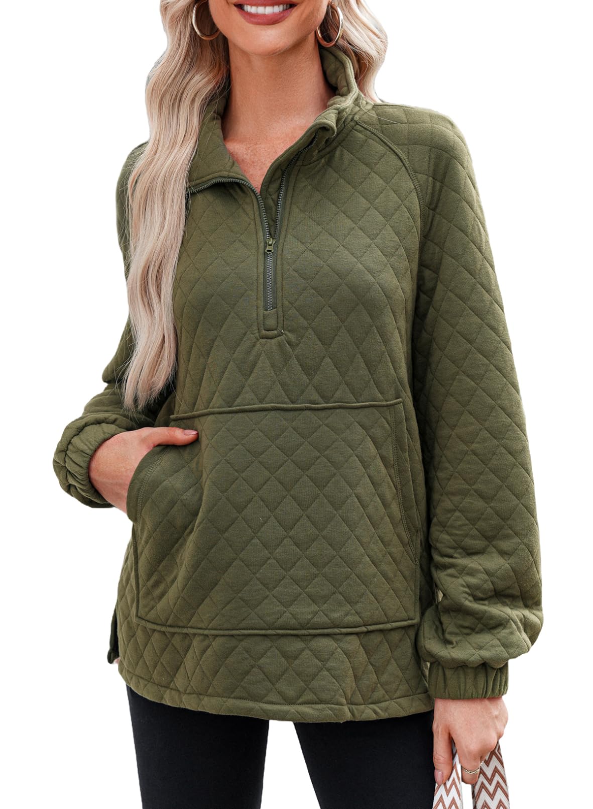 Dokotoo Oversized Sweatshirt for Women Half Zip Pullover Sweatshirt Quarter Zip Hoodies Sweaters Casual Long Sleeve Quilted Jackets Outwear 2024 Green Sweatshirts Tops with Pockets Winter Clothes XXL