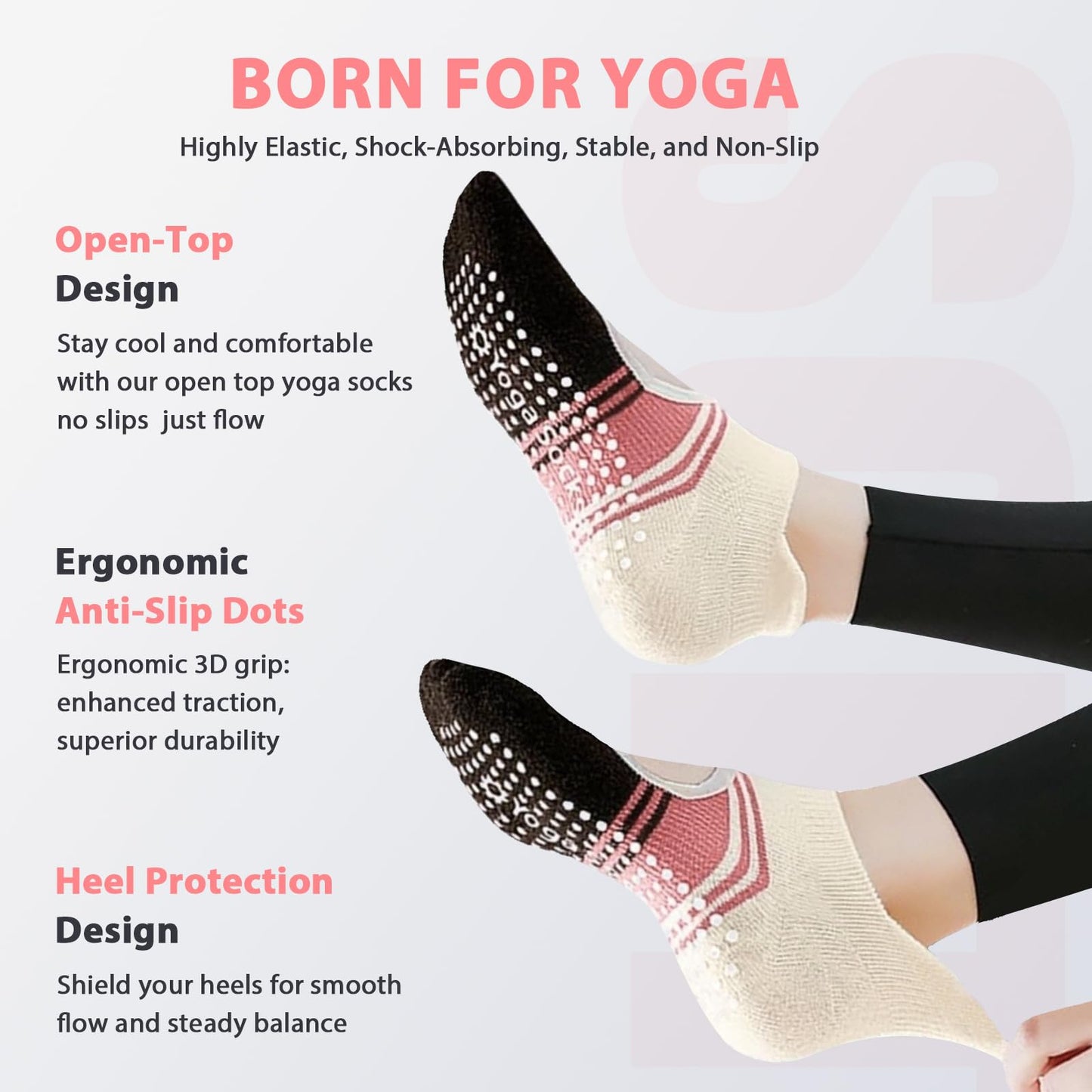 WARMVIN Non Slip Pilates Grip Socks for Women Yoga Barre Knitted Cotton