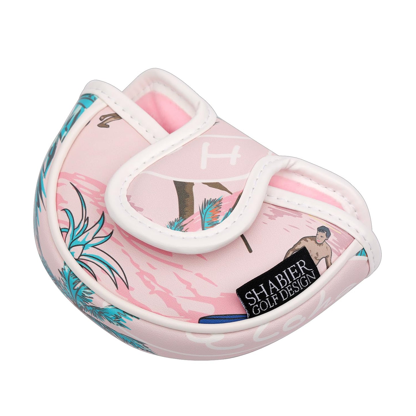 SHABIER Mid-Mallet Headcover with Pink Aloha Tropical Hawaii Surf Beach Design