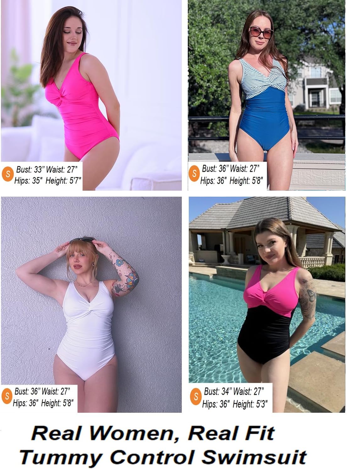 Women’s Tummy Control One Piece Swimsuit - Push Up Full Coverage Slimming Bathing Suit