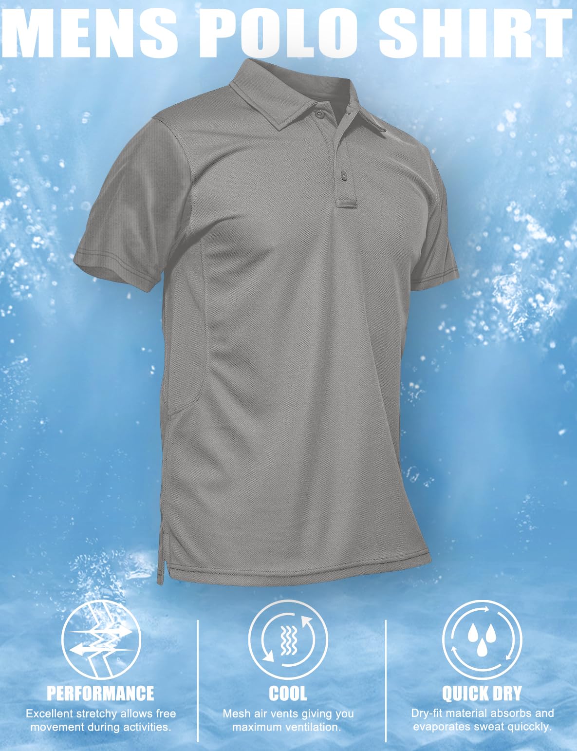MAGCOMSEN Work Shirts for Men Golf Shirts Fishing Shirts Casual Shirts Quick Dry Shirts Golf Polo Shirts Light Grey M