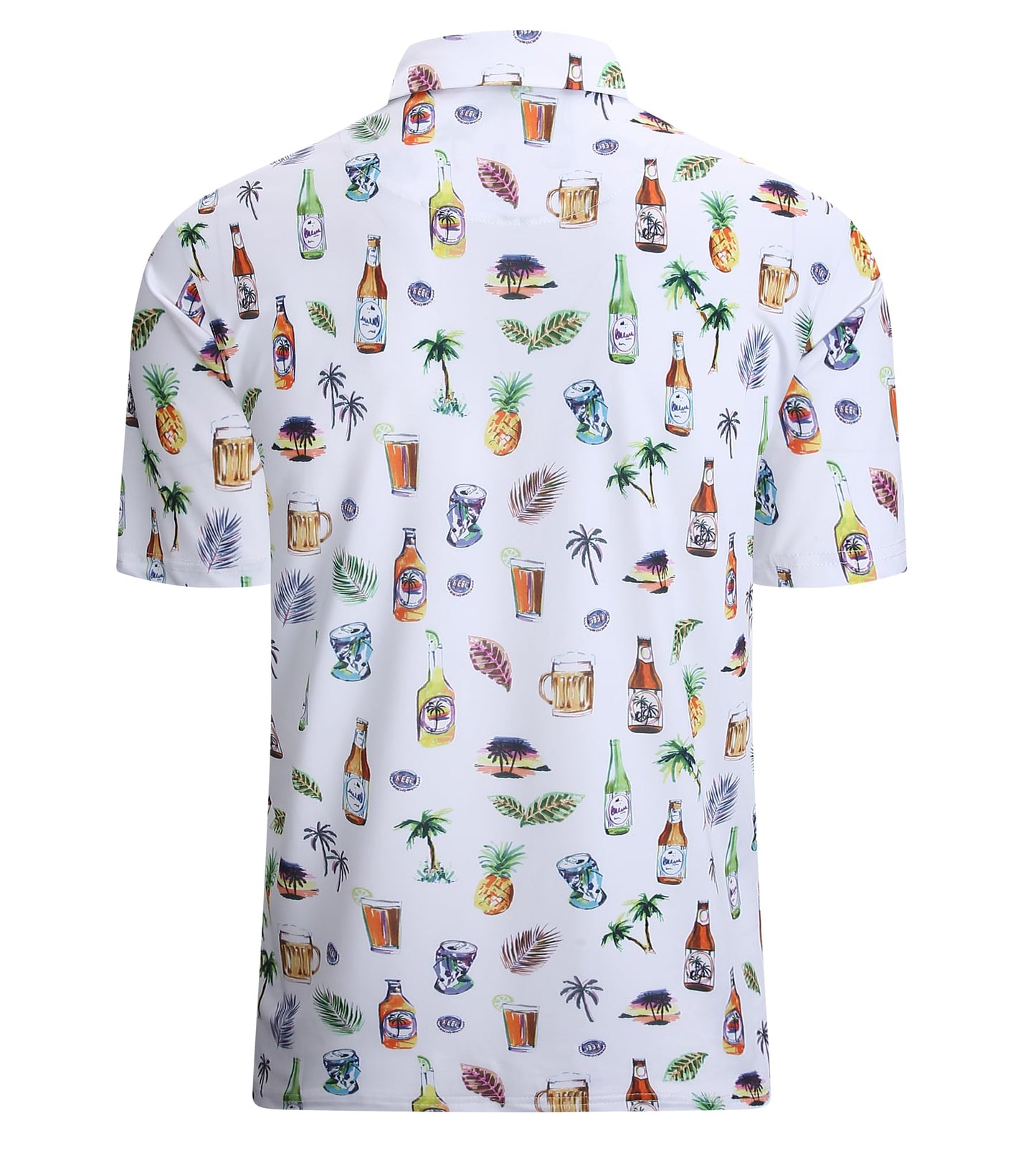Alex Vando Mens Hawaiian Golf Shirt Moisture Wicking Digital Print Golf Shirts for Men,White Beer,XL