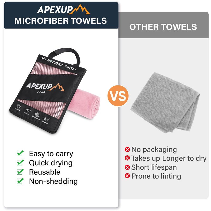 APEXUP Microfiber Travel Towel, Ultra Absorbent Quick Dry Towels, Lightweight Gym Sports Camping Towel for Workout, Yoga, Beach, Shower, Swimming (60"×30", Pale Rose)