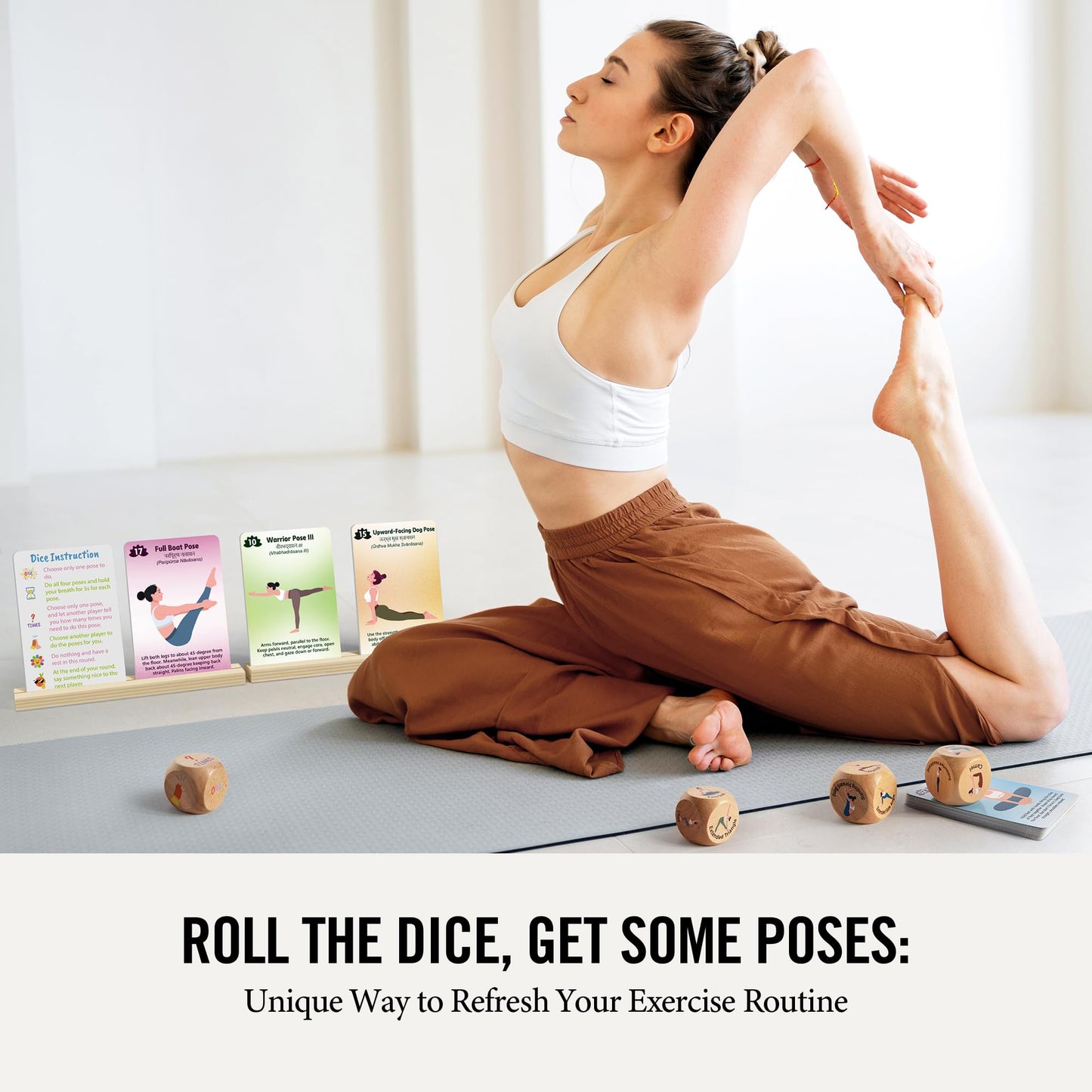 Homotte Yoga Cards and Wooden Yoga Dice Set for Beginners and Kids