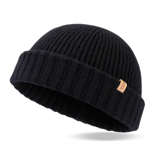 TOP-EX XL/XXL 100% Merino Wool Short Fisherman Beanie Hats for Men Women Knit Skull Cap Cuffed Beanie Warm Winter Hats Daily Hat Large Head Hat Black XL/XXL