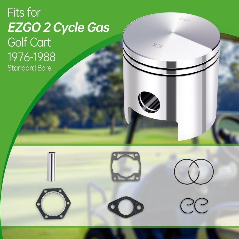 10L0L Piston and Piston-Rings-Gasket-Kit for EZGO 2 Cycle Gas Golf Cart 1976-1988, 72mm Standard Bore 244cc EC25-DS EC25 2PG Engine, Replaces OEM 14997-G1 14554-G1, Durable Engine Rebuild Kit