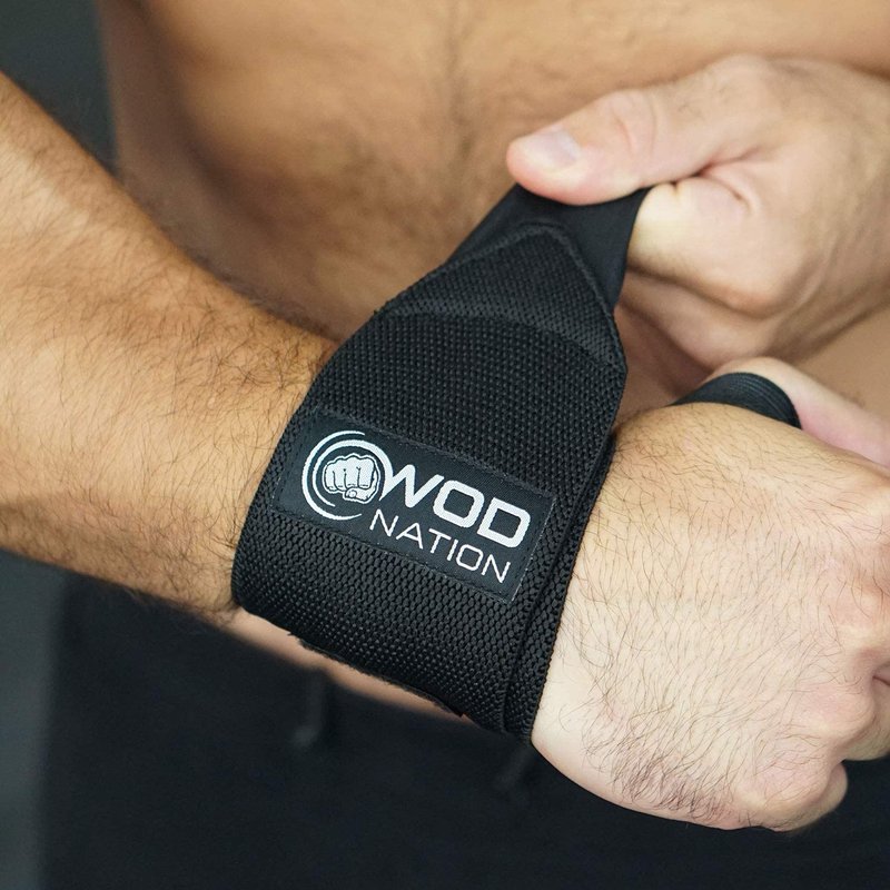 WOD Nation Wrist Wraps - Adjustable Thumb Loop for Gym Wrist Wraps - Secure Hook-and-Loop Closure for Lifting Straps - Powerlifting & Strength Training Support - 12 Inch, Black