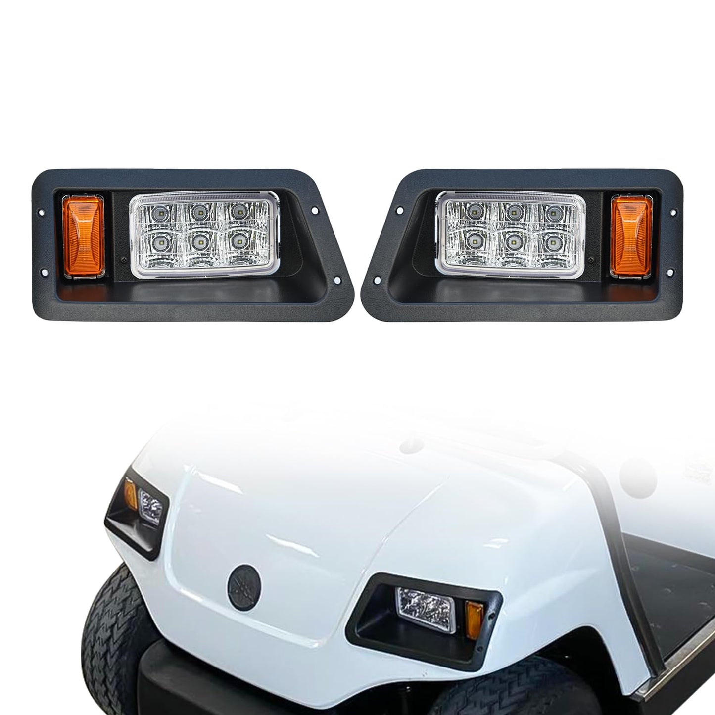 Orle Oko LED Head Light Kit For YAMAHA G14 G16 G19 G22 Gas or Electric Golf Cart Models Passenger Driver Side Replace 12V Headlights Light Kit Assembly For YAMAHA
