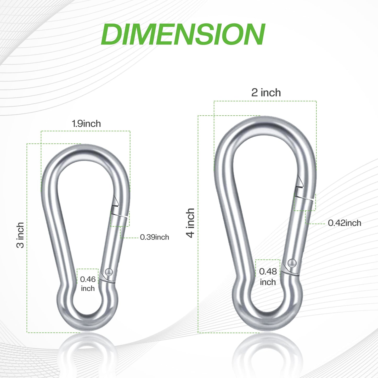 Marine Grade 316 Marked Stainless Steel Carabiner Clips, Heavy Duty Spring Snap Hooks for Gym, and Outdoor Activities (3 Inch, 4 Pack)