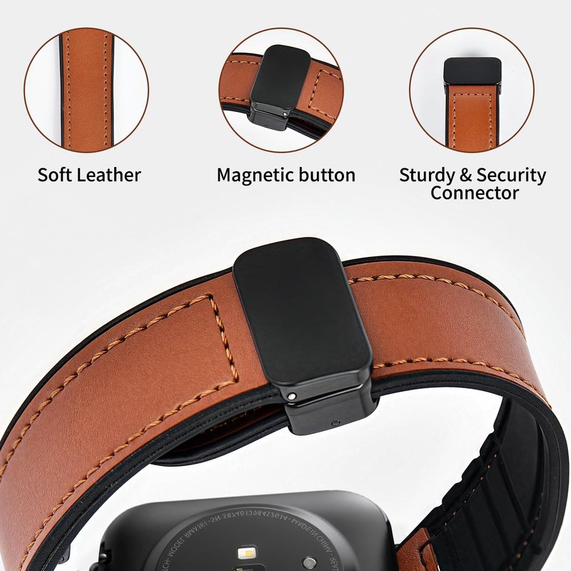 Magnetic Leather Bands Compatible with Fitbit Versa 4/Fitbit Versa 3/Sense 2/Sense 1,Genuine Leather Band Replacement Accessories Strap for Women Men (Black)