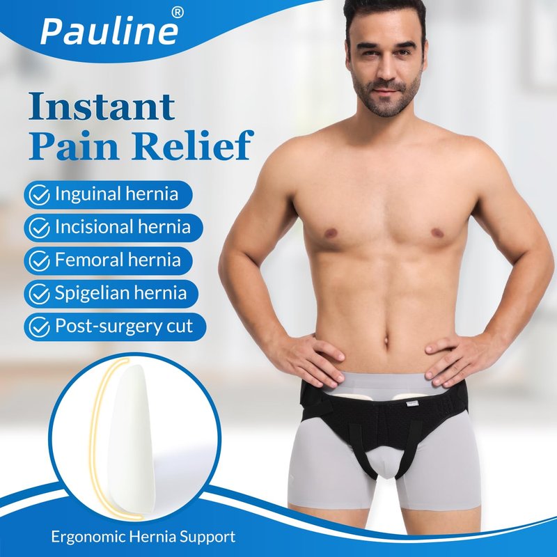 Pauline Inguinal Hernia Belt for Single/Double Hernia Support, Groin Hernia Truss for Men & Women Pain Relief with 2 Removable Compression Pads - Soft, Skin-friendly Fabric (Size M)