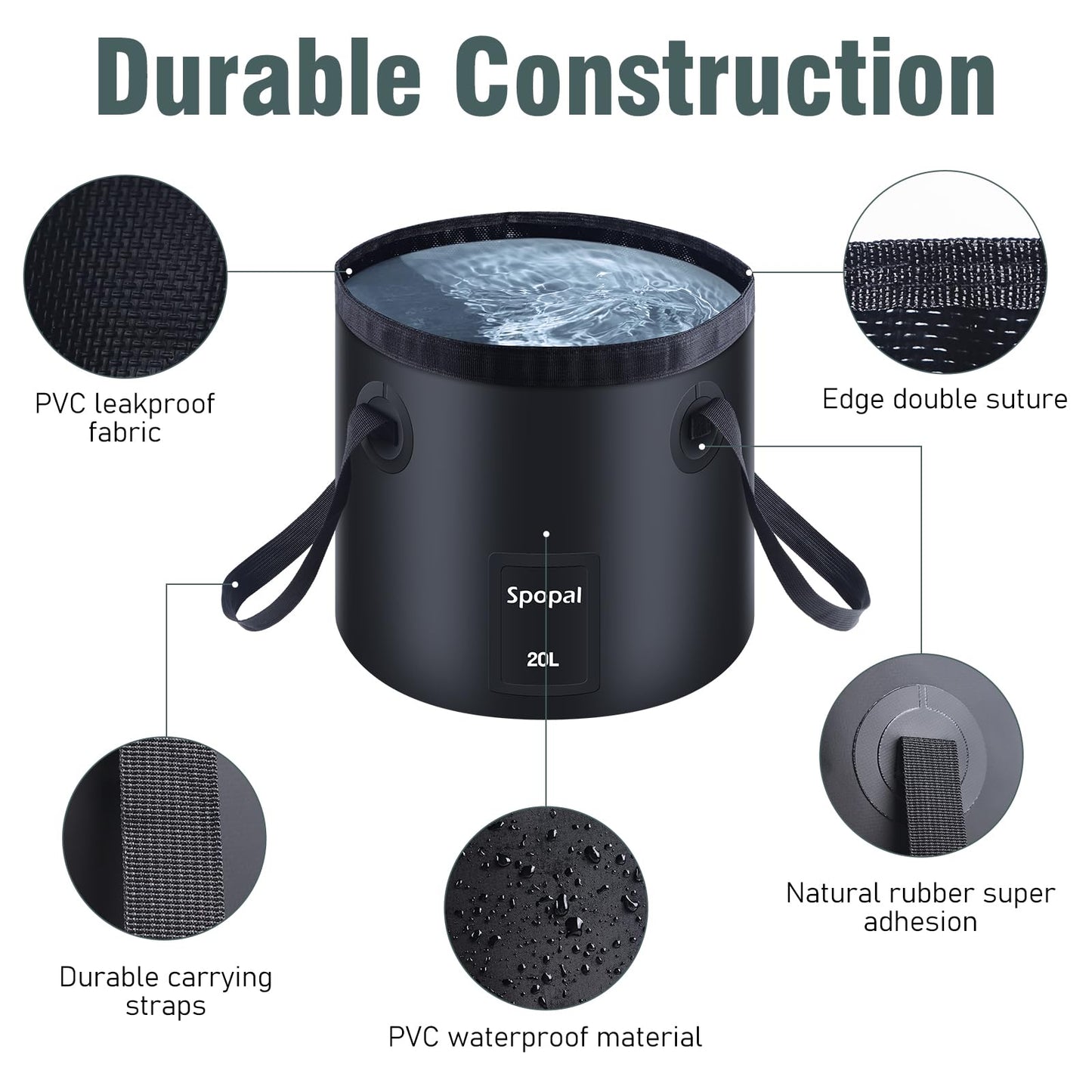 Portable Shower for Camping, [Upgraded] Spopal 8000mAh Rechargeable Camping Shower with 5 Adjustable Speeds, 4 Spray Modes with Collapsible Bucket with Handle 20L for Hiking, Travel, Car, Pet