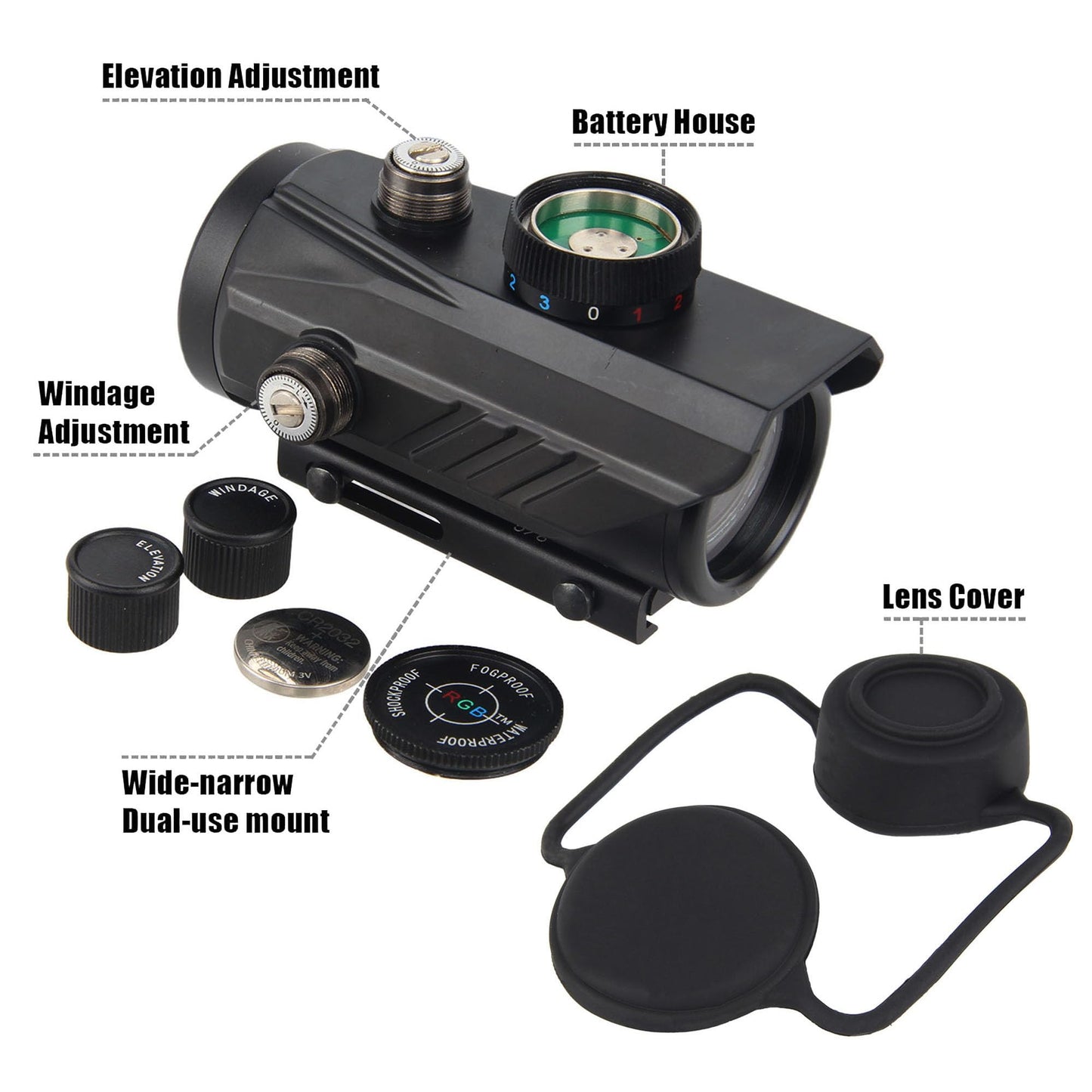 KASENTE Tactical 1x30mm Reflex Sight - Green & Red & Blue Dot, Airsoft Gun Optic, Rifle Scope, with 11mm/21mm Rail Mount