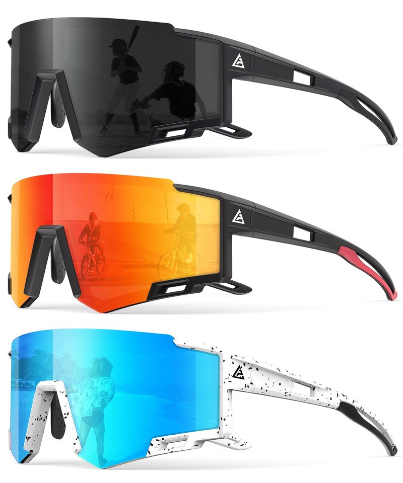 CIFOYA 3 Pack Kids Polarized Sunglasses Youth Baseball Sunglasses for Boys Girls Age 6-14 Sports UV400 Protection SunGlasses