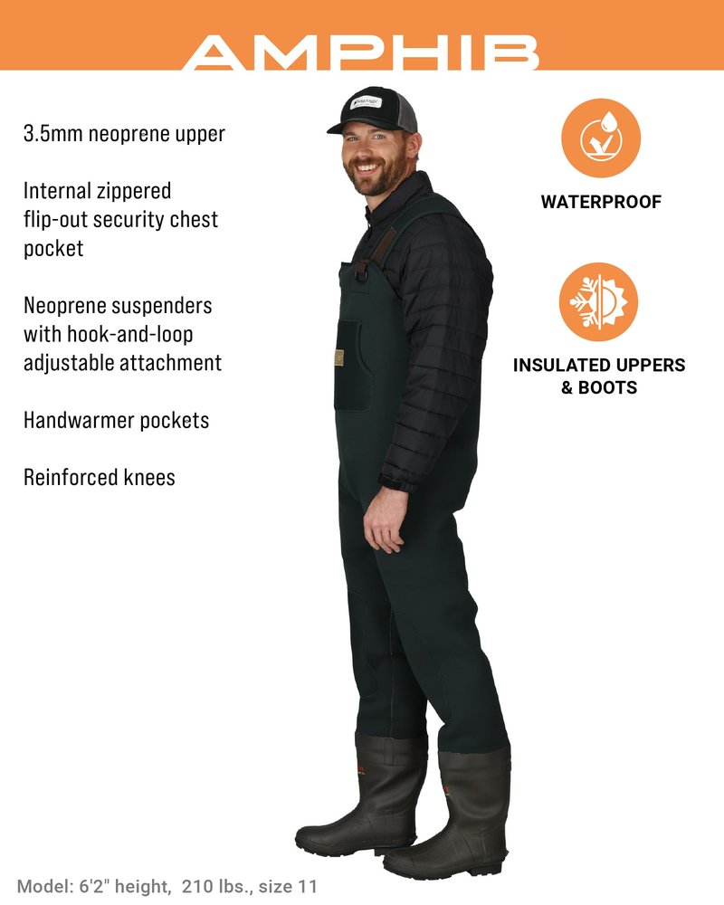 FROGG TOGGS Men's Amphib Neoprene Waterproof Fishing Bootfoot Chest Wader for Fishing, Cleated, 11