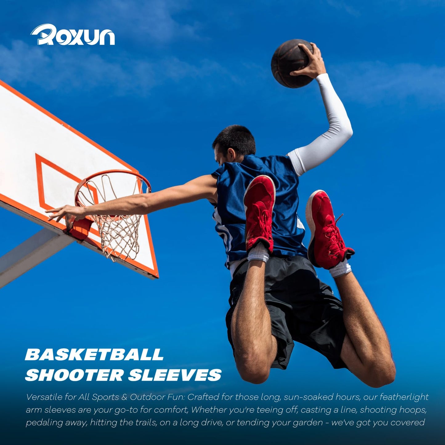 ROXUN 2 Pairs Arm Sleeves, Cooling UV Sun Protection Sports Compression for Men/Women Black+Navy
