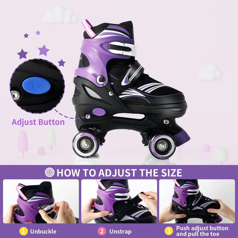 JeeFree Rainbow Unicorn 4 Size Adjustable Light up Roller Skates for Girls Boys for Kids，All 8 Wheels of Girl's Skates Shine,Safe and Fun for Kids