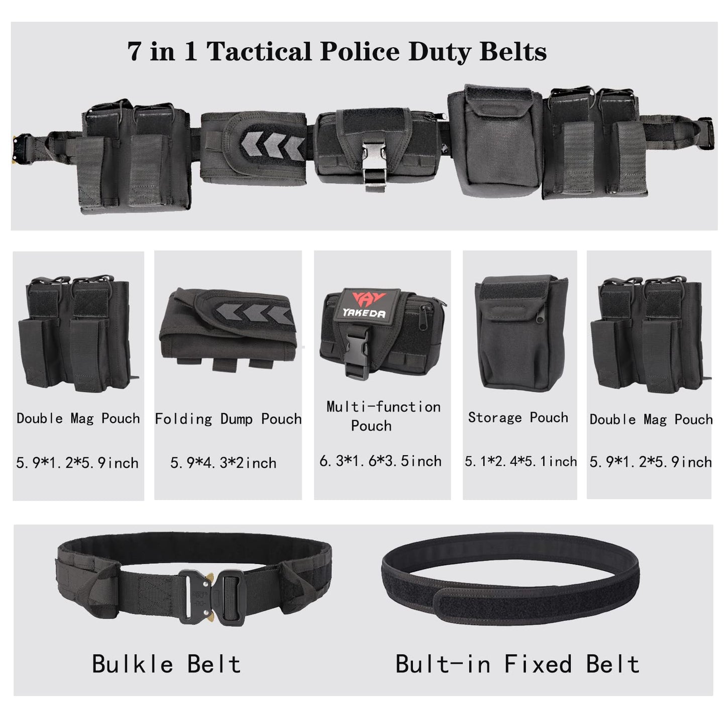 YAKEDA Battle Belts for Men Tactical: Tactical Heavy Duty Belts Law Enforcement Airsoft Utility Belt with Accessories Pouches 7 PCS(Black)