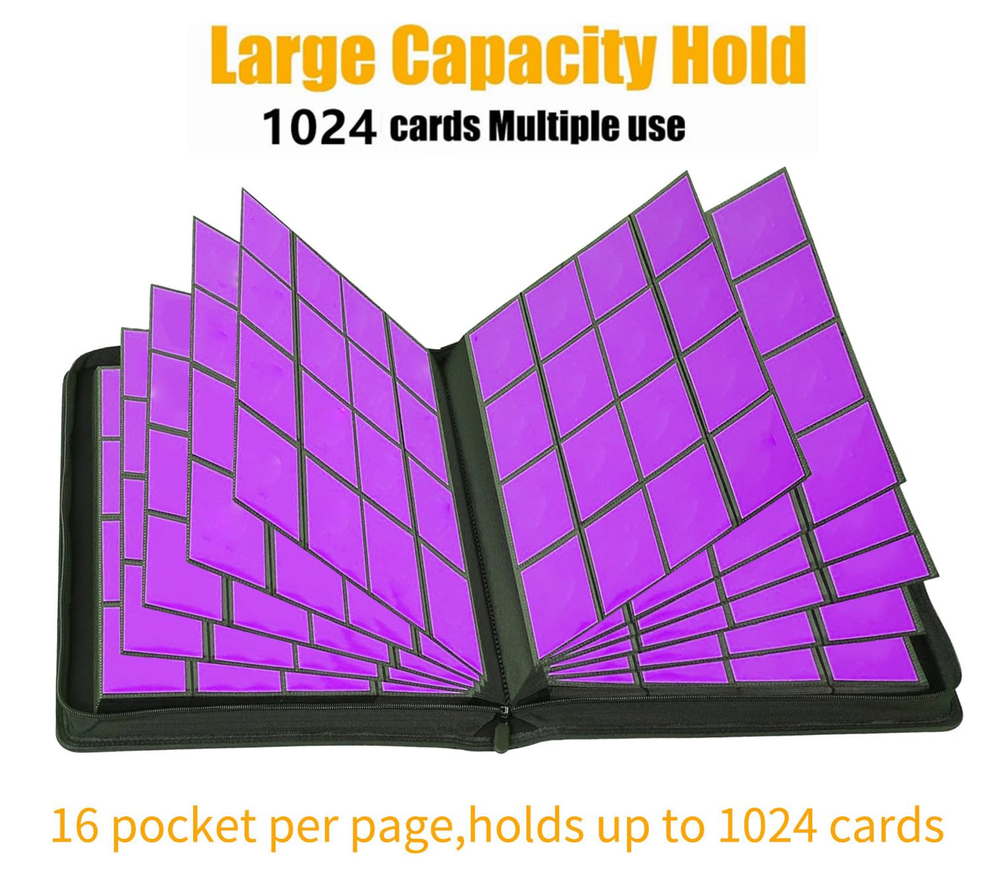1000+ Pockets Trading Card Binder, 16 Pocket Ringless Side Loading Card Holder Album, Trading Card Album Fit for YuGiOh, MTG, TCG, Game Cards, Sports Cards, Business Cards (Purple)